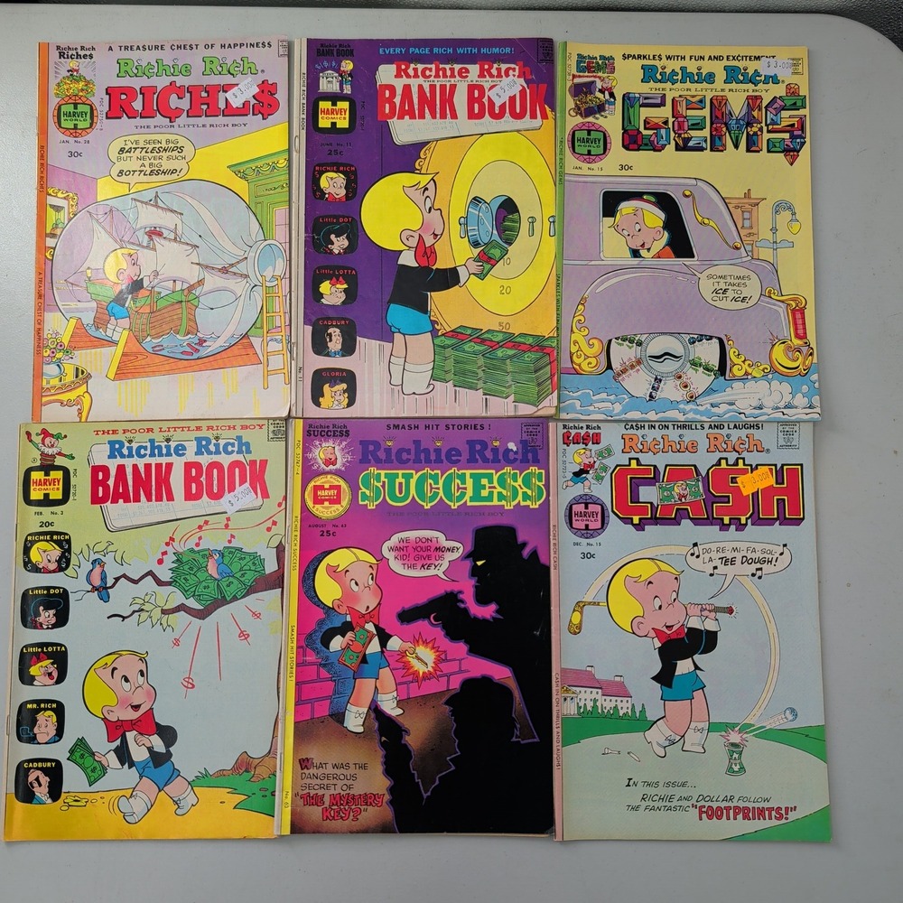 Vintage Richie Rich Comic Book Lot of 6 Harvey Comics 1970s Bronze Age Riches